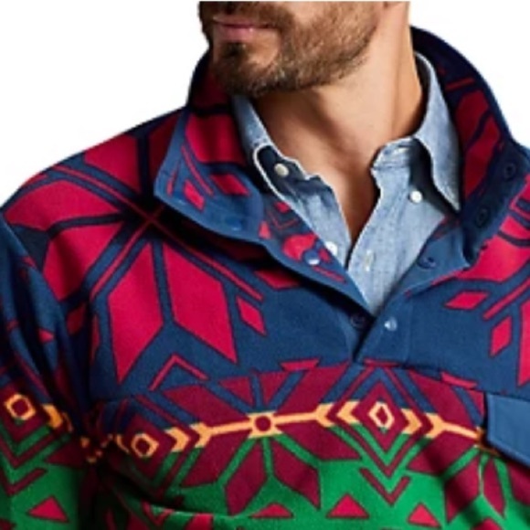 New Polo Ralph Lauren Sun Valley Geometric-Print Fleece Pullover - Picture 5 of 8